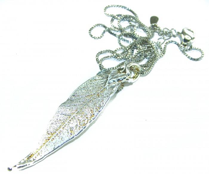 English Oak Leaf - Real Leaf dipped in .925 Sterling Silver handmade handcrafted Necklace - Sterling silver oak leaf necklace, detailed overhead view.