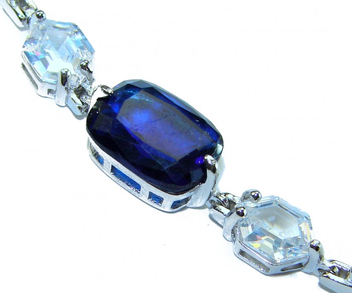 Tiffany 8.2 carat authentic Sapphire .925 Sterling Silver handcrafted Statement Bracelet - Close-up of Sapphire and Sterling Silver bracelet stones