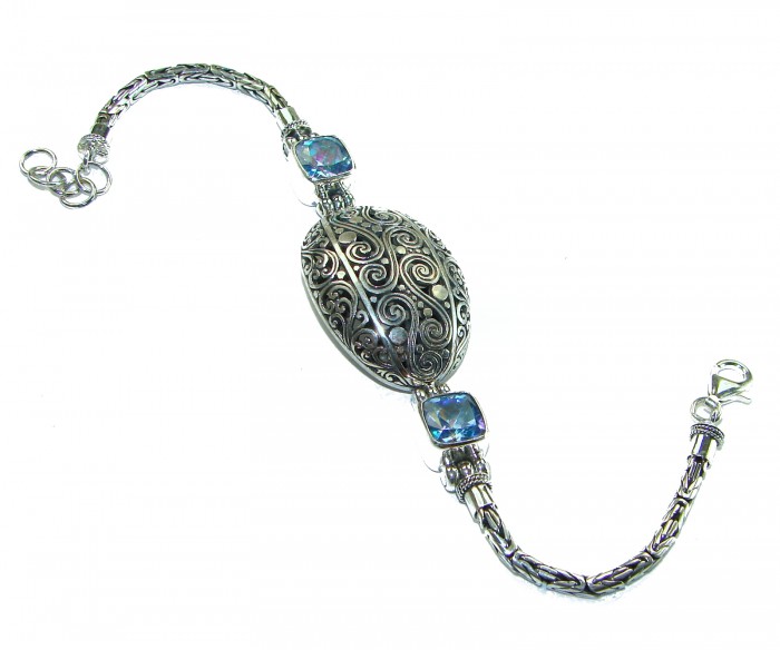 Bali Legacy 8.5 carat authentic Swiss Blue Topaz Floral Bracelet in .925 Sterling Silver - photo 3