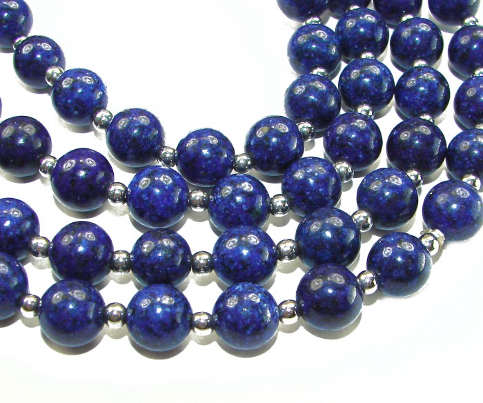 Boho Style 105.2 grams Lapis Lazuli .925 Sterling Silver handmade necklace - Close-up of Boho Lapis Lazuli beads with silver accents