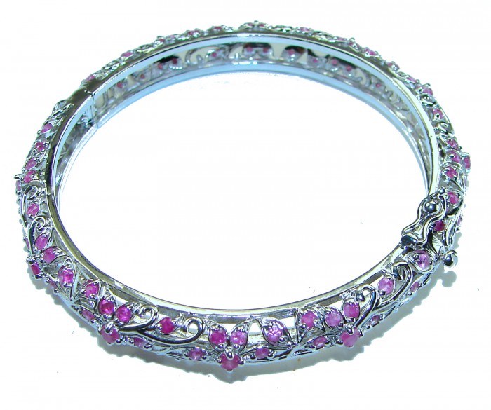 Precious Natural 17.5 carat Ruby .925 Sterling Silver handcrafted Bracelet - Sterling silver bracelet with rubies, side view.