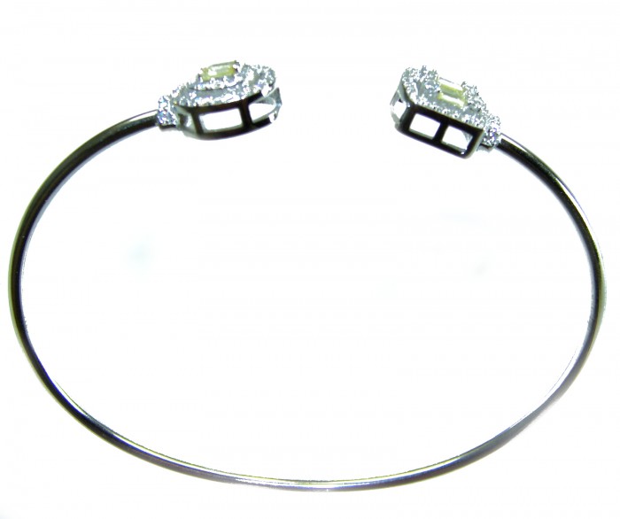 Precious Light Natural 5.2 carat White Topaz .925 Sterling Silver bracelet - Open cuff bracelet with white topaz ends, top view.