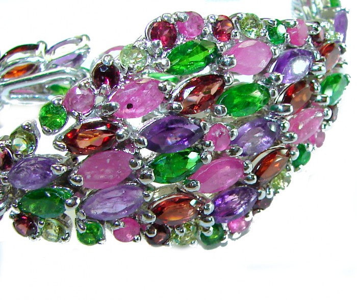 Carmen - Precious Natural 102.5 carat Ruby Emerald Amethyst .925 Sterling Silver handcrafted bracelet - photo 2