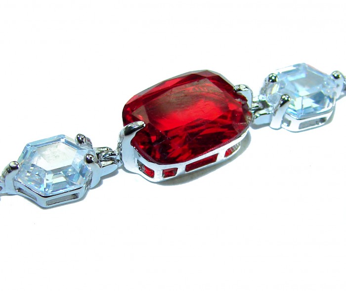 9.5 carat Ruby .925 Sterling Silver handmade Statement Bracelet - Close-up of 9.5 carat ruby and sterling silver bracelet.