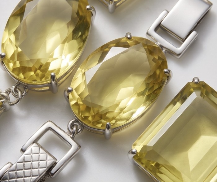 Luxurious Genuine 55.2 CARAT Lemon Quartz .925 Sterling Silver handcrafted Bracelet - Close-up of luxurious lemon quartz and sterling silver bracelet details.