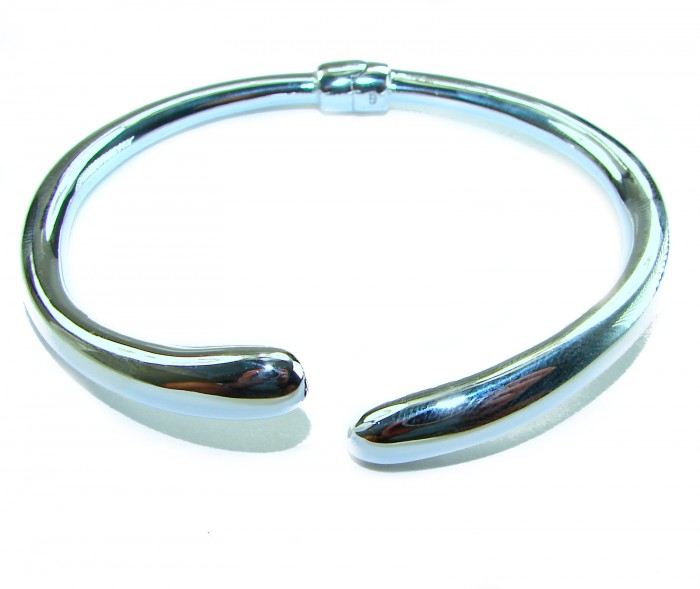 Fancy .925 Sterling Silver handcrafted Statement Italy made Bracelet / Cuff - Top view of a sterling silver open bangle bracelet.