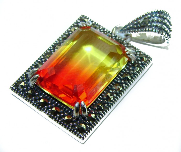 THE COLORS OF THE EARTH 11.5 carat Ametrine Marcasite .925 Sterling Silver handmade Pendant - Ametrine and Marcasite pendant, stone close-up, showcasing colors.