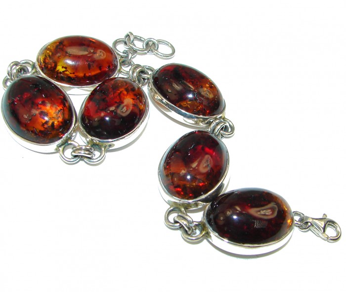 HUGE Beautiful Amber .925 Sterling Silver handcrafted Bracelet - photo 1
