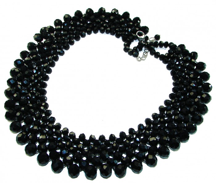 Authentic Onyx .925 Sterling Silver handmade Necklace - Black onyx necklace laid flat, showcasing full design with clasp detail.