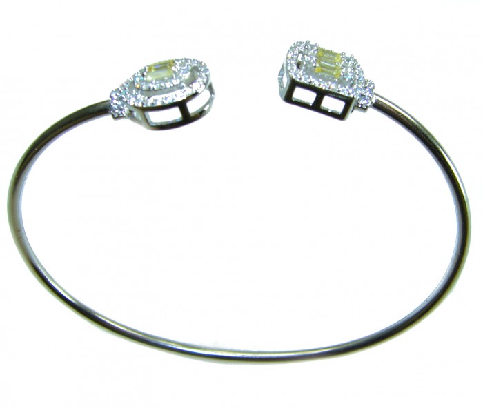Precious Light Natural 5.2 carat White Topaz .925 Sterling Silver bracelet - Open cuff bracelet with white topaz, top view, sterling silver setting.