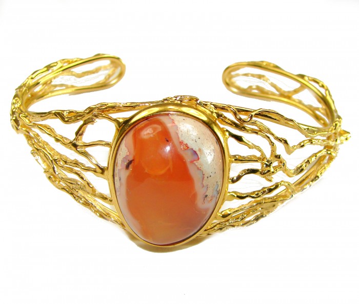 Sahara Desert Sunset Mexican Opal handmade 14K Gold over .925 Sterling Silver Bracelet / Cuff - photo 2