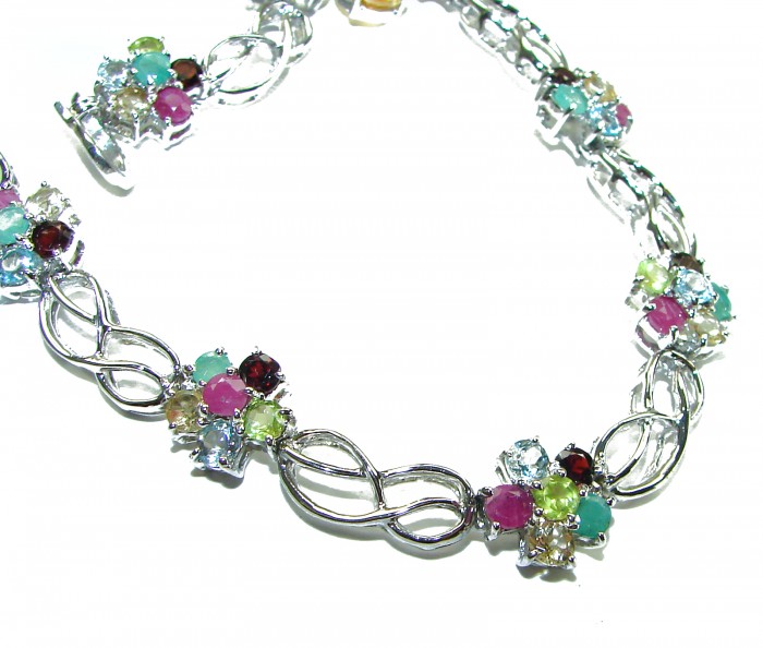 Luxurious Floral design Authentic Ruby Emerald .925 Sterling Silver handcrafted Statement necklace - photo 1