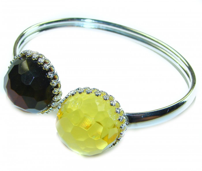 Luxurious Color-changing natural 19.9 carat faceted Baltic Amber .925 Sterling Silver handmade bangle Bracelet - photo 2