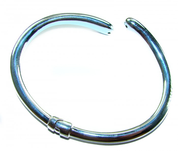 Fancy .925 Sterling Silver handcrafted Statement Italy made Bracelet / Cuff - Top view of handcrafted sterling silver bracelet showing open design.