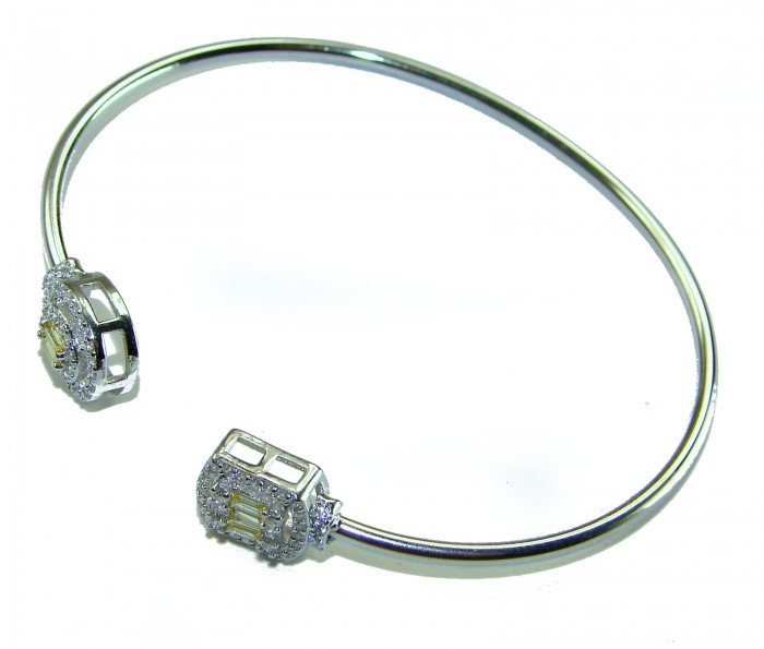 Precious Light Natural 5.2 carat White Topaz .925 Sterling Silver bracelet - Silver bracelet with topaz ends, top view close-up.