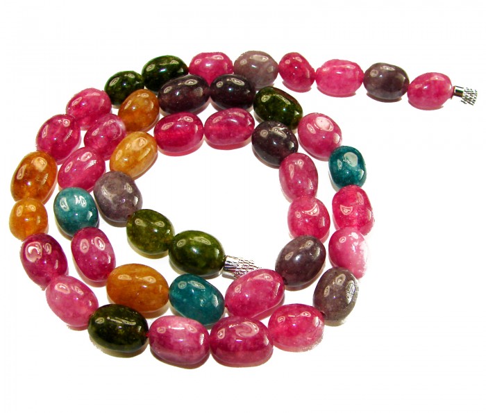 Infinity authentic 79.5 carat Brazilian Tourmaline .925 Sterling Silver handcrafted necklace - Colorful Brazilian tourmaline necklace, overhead view
