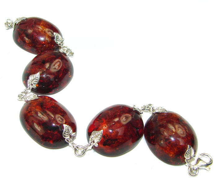 Cognac Color Beautiful Amber .925 Sterling Silver handcrafted Bracelet - photo 1