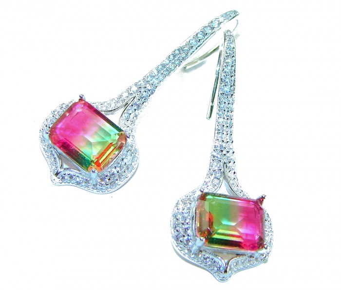 Luxurious 7.5 carat Watermelon Tourmaline .925 Sterling Silver Handcrafted Earrings - photo 2