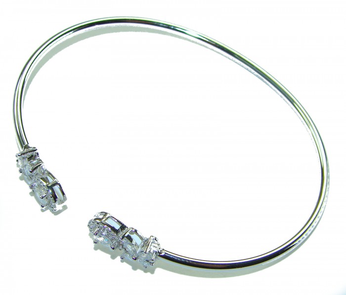Precious Light Natural 5.2 carat White Topaz .925 Sterling Silver dipped in rhodium bracelet - Top view of open sterling silver bracelet with white topaz stones.