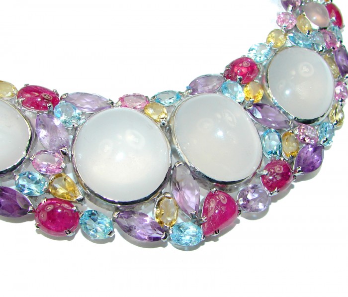 Large Master Piece genuine 129.99 grams Rose Quartz .925 Sterling Silver brilliantly handcrafted necklace - photo 2