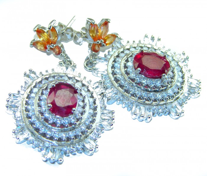 Melody - Vintage Design 9.4 CARAT Garnet .925 Sterling Silver handcrafted earrings - Front view of vintage design earrings with garnet and sterling silver.