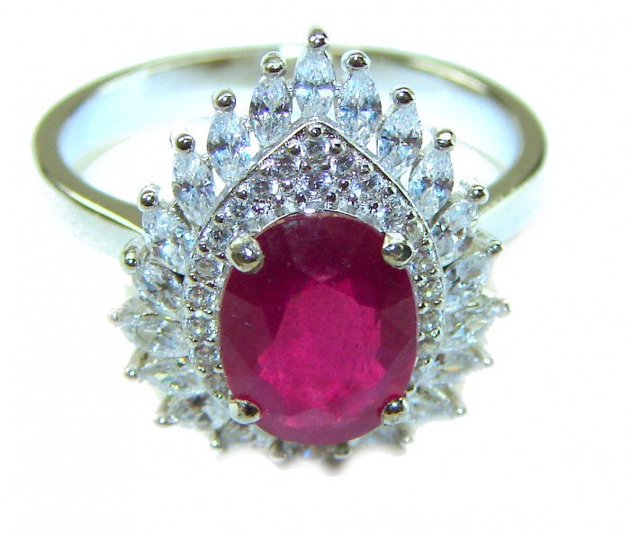 Real Beauty Natural 8.9 carat Ruby .925 Sterling Silver handmade Statement Ring size 8 1/4 - Front view of sterling silver ring with 8.9 carat ruby stone.
