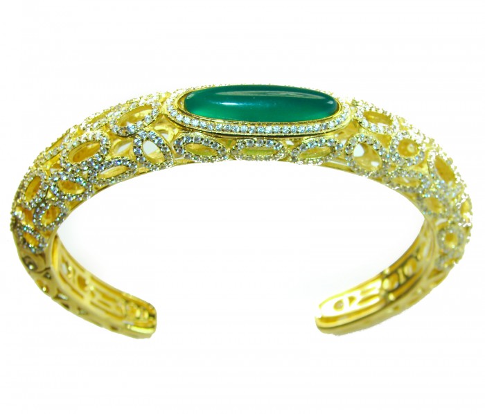 Luxurious Genuine 11.5 carat Jade White Sapphire 14K Gold over .925 Sterling Silver handmade Bracelet - photo 5