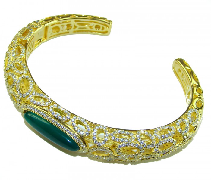 Luxurious Genuine 11.5 carat Jade White Sapphire 14K Gold over .925 Sterling Silver handmade Bracelet - photo 3