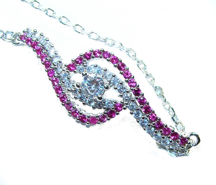 7.5 carat Ruby .925 Sterling Silver handmade Statement Bracelet - Close-up of 7.5 carat ruby and sterling silver statement bracelet