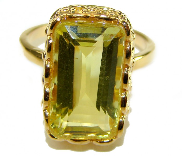 14.8 carat Genuine Lemon Quartz 14K Gold over .925 Sterling Silver handcrafted ring size 9 1/2 - photo 3