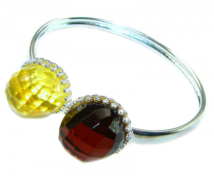 Luxurious Color-changing natural 18.9 carat faceted Baltic Amber .925 Sterling Silver handmade bangle Bracelet - photo 2