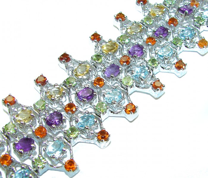 One of the kind genuine 45.2 carat Multigem 14K Gold over .925 Sterling Silver HANDCRFTED Bracelet - photo 1