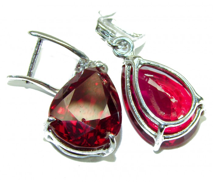 Blooming Rose pearl cut 22.5 carat Red Topaz .925 Sterling Silver handmade Statement earrings - photo 1