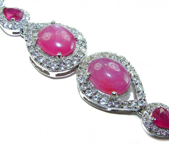 Dolce Vita - Precious Natural 52.5 carat Ruby black rhodium over .925 Sterling Silver handcrafted bracelet - Close-up of Dolce Vita 52.5 ct ruby in silver setting with diamonds
