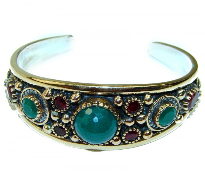 Victorian Style Created Emerald & White Topaz Sterling Silver Bracelet / Cuff - photo 1