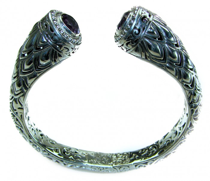 Bali Legacy 49.5 grams authentic 8.9 carat Amethyst Floral Bracelet in .925 Sterling Silver handcrafted bracelet - photo 3