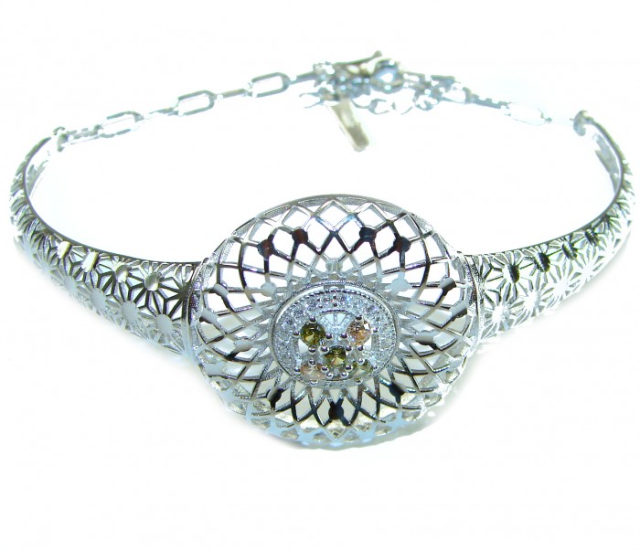 Casablanca - authentic 3.2 carat Yellow Sapphire .925 Sterling Silver Bracelet - Close-up of Casablanca bracelet with 3.2 carat yellow sapphire detailing