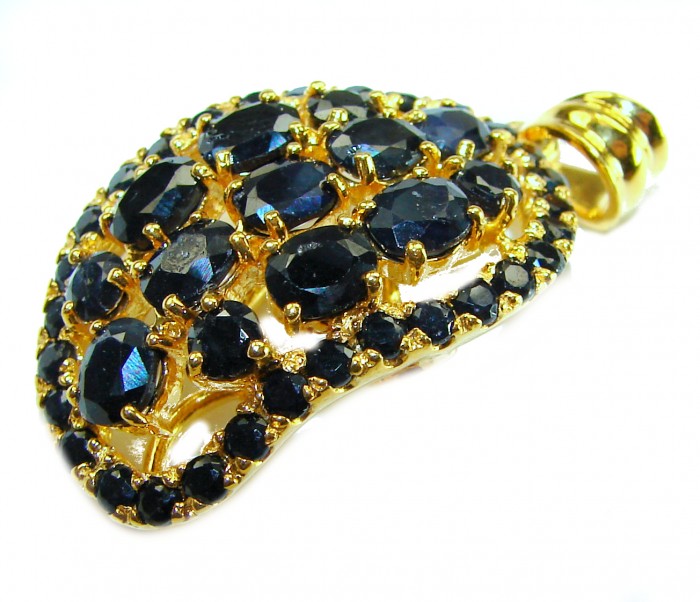 Melody - Vintage Design 10.4 CARAT Sapphire 18K Gold over .925 Sterling Silver handcrafted Pendant - Side view of sapphire pendant with 18K gold setting