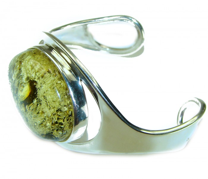 Classy Design Genuine AAAAA QUALITY FACETED GREEN Baltic Amber .925 Sterling Silver handamde Bracelet / Cuff - photo 2