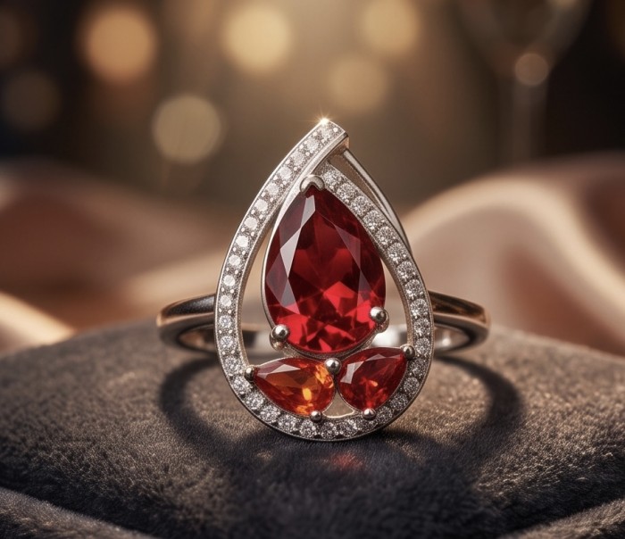 Classy design - baquette cut 6.7 carat natural Ruby .925 Sterling Silver Perfectly handcrafted Ring s. 9 - Close-up of baquette cut natural ruby ring with diamond accents.