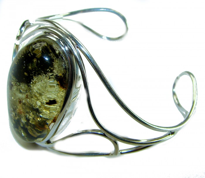 Modern Design Genuine 27.8 carat Baltic Amber .925 Sterling Silver handcrafted Bracelet / Cuff - photo 1