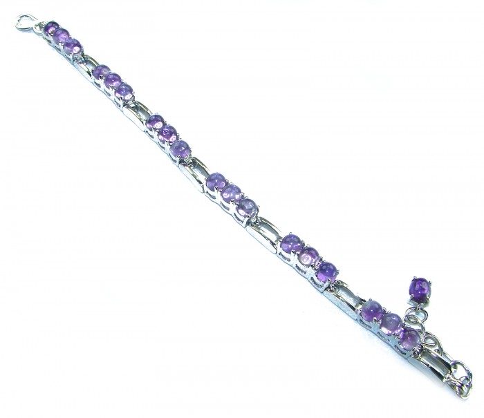 Dolce Vita - Precious Natural 19.5 carat Amethyst .925 Sterling Silver handcrafted bracelet - Bracelet with amethysts and silver, side view, full item displayed.