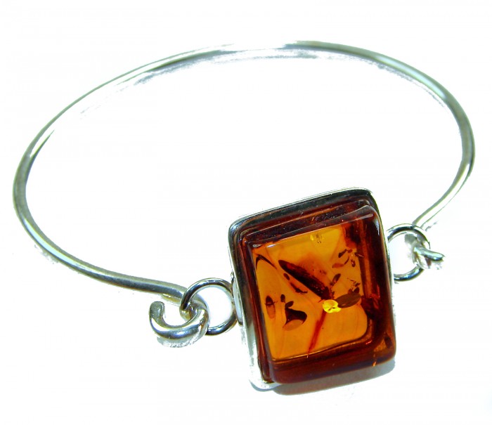 Genuine Baltic Amber .925 Sterling Silver handamde Bracelet / Cuff - Baltic Amber and Silver Bracelet, top view.
