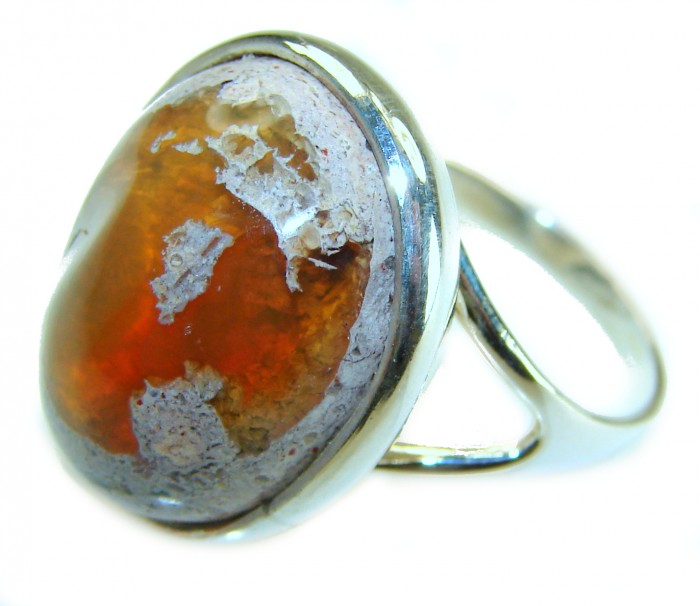 Orange Galaxy best quality 26.4 carat Mexican Opal .925 Sterling Silver handmade ring 9 - Orange Galaxy Mexican Opal ring close-up, 26.4 carat in .925 Sterling Silver