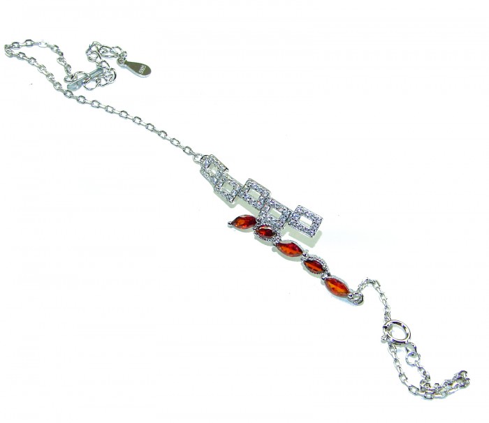 Penelope authentic 5.5 CARAT GARNET .925 Sterling Silver handcrafted bracelet - Silver bracelet with garnet stones, side view.