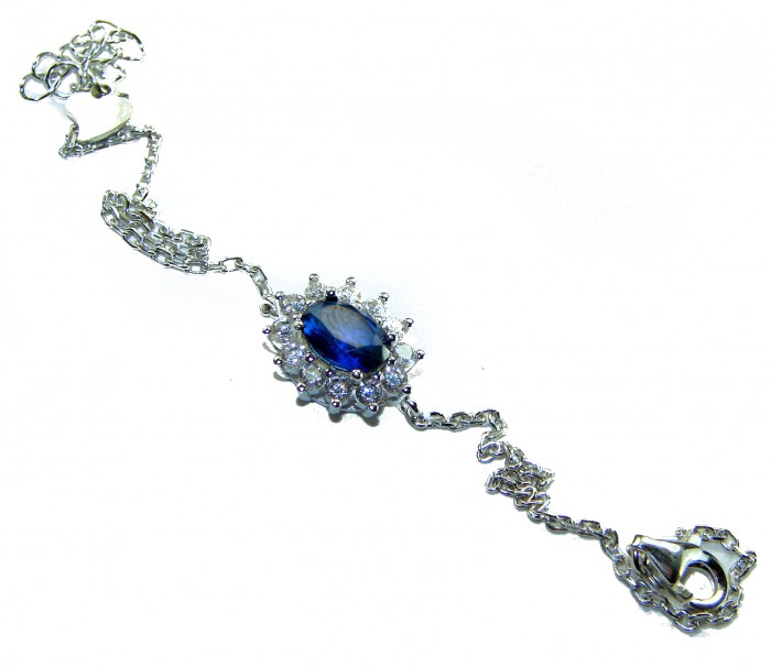 Tiffany 8.2 carat authentic Sapphire .925 Sterling Silver handcrafted Statement Bracelet - Sapphire bracelet on white background showing clasp and gemstone detail.