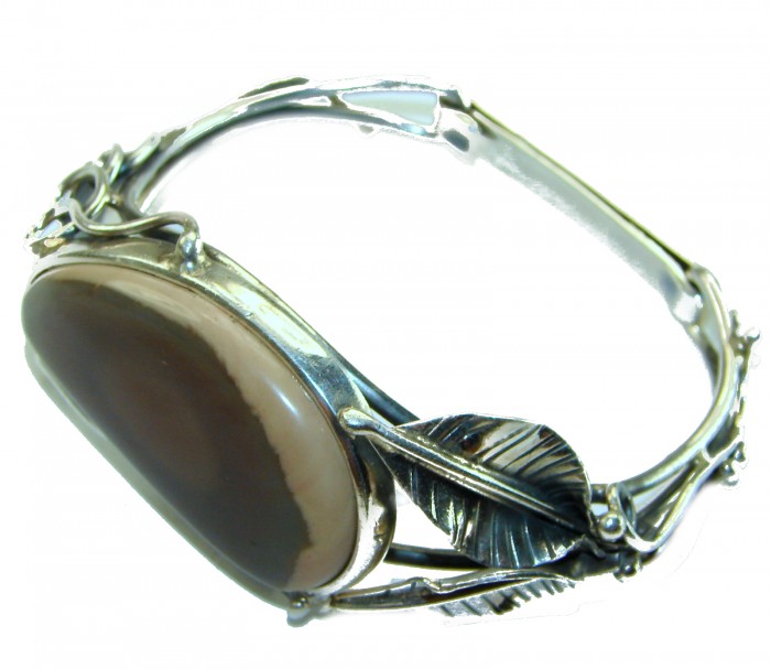 Fancy Quality Imperial Jasper .925 Sterling Silver Bracelet - Side view of Sterling Silver bracelet with Imperial Jasper stone.