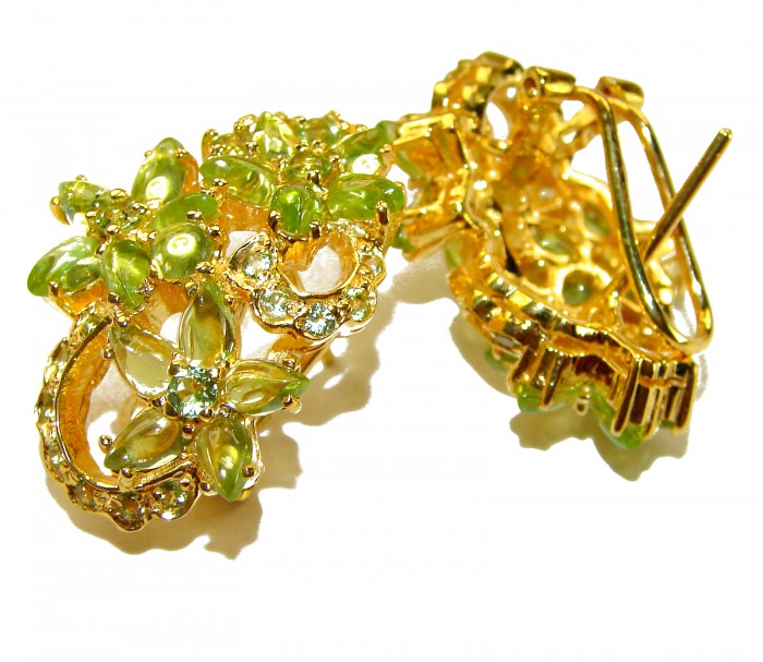 Marigolds authentic 21.5 carat Peridot 14K Gold over .925 Sterling Silver handcrafted Statement earrings - Gold peridot earrings, clasp detail, 14K Gold over .925 Silver.