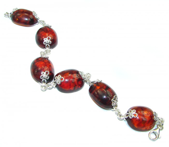 HUGE Beautiful Amber .925 Sterling Silver handcrafted Bracelet - photo 1