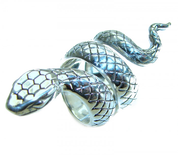 Large Boa Snake .925 Sterling Silver handcrafted Statement SPINAL Ring size 5 1/2 - photo 3